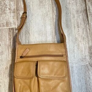 Fossil Messenger Saddle Crossbody Purse in Light Brown Pebbled Leather Y2K
